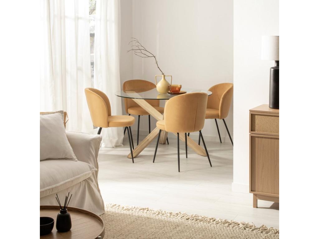 Fauteuil en velours jaune, 53 x 81 cm