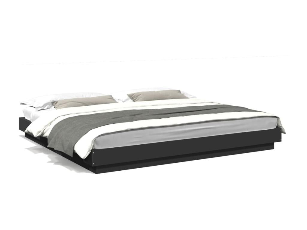 Cadre de lit en bois d'ingénierie noir, 200 x 200 cm