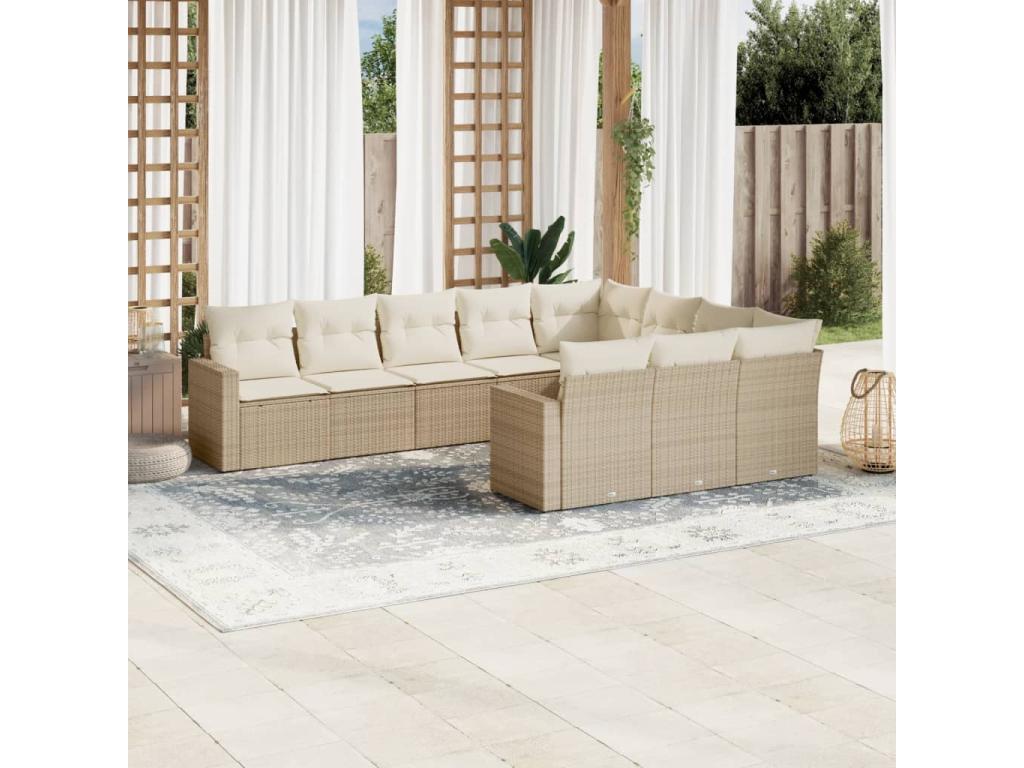 Ensemble de mobilier de jardin en résine tressée beige - dlz1766580366287