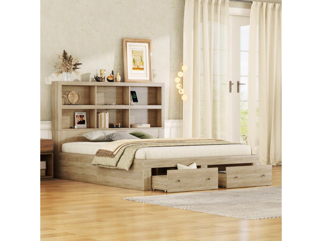 Cadre de lit en bois massif naturel, 160 x 200 cm