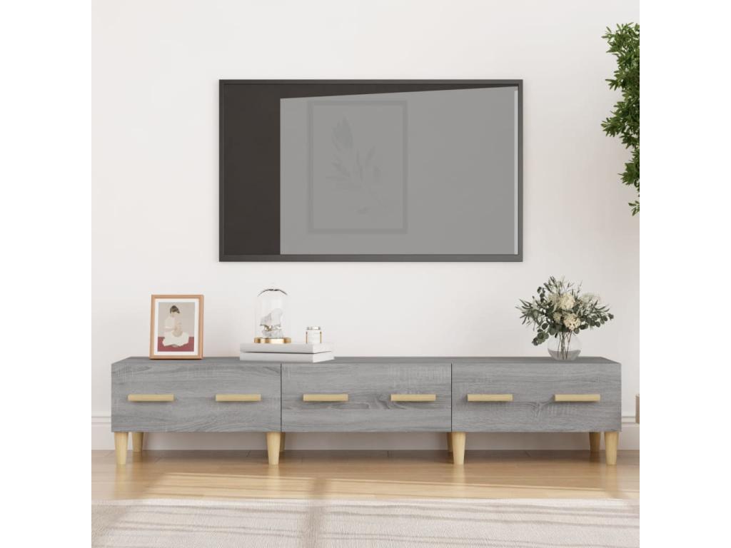 Meuble TV en bois d'ingénierie gris, 150 x 34,5 x 30 cm