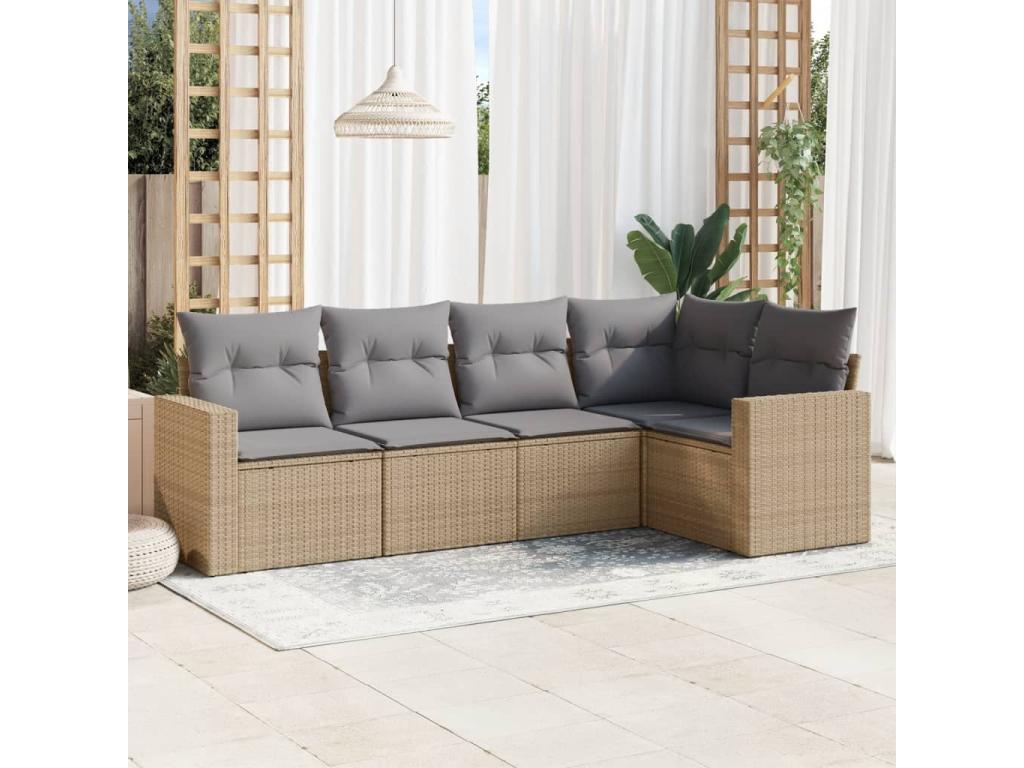 Ensemble de mobilier de jardin en résine tressée beige - dlz1766580918121